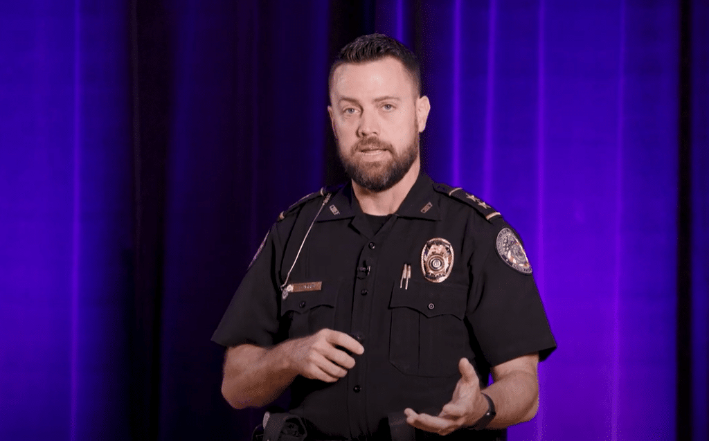 Gainesville Police Officer Jay Parrish speaking in an educational video